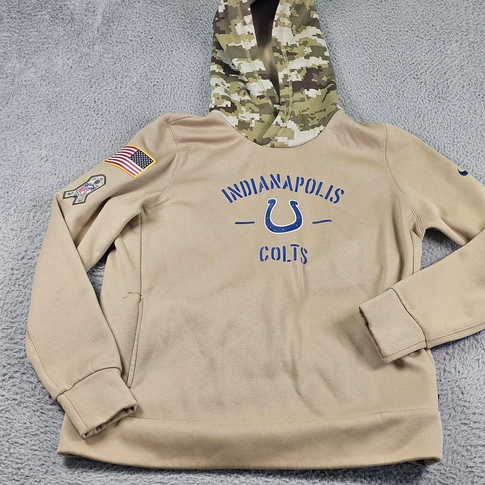 Indianapolis Colts Hoodie Sweatshirt Mens Large Beige NFL Football Nike‎ Dri-FIT